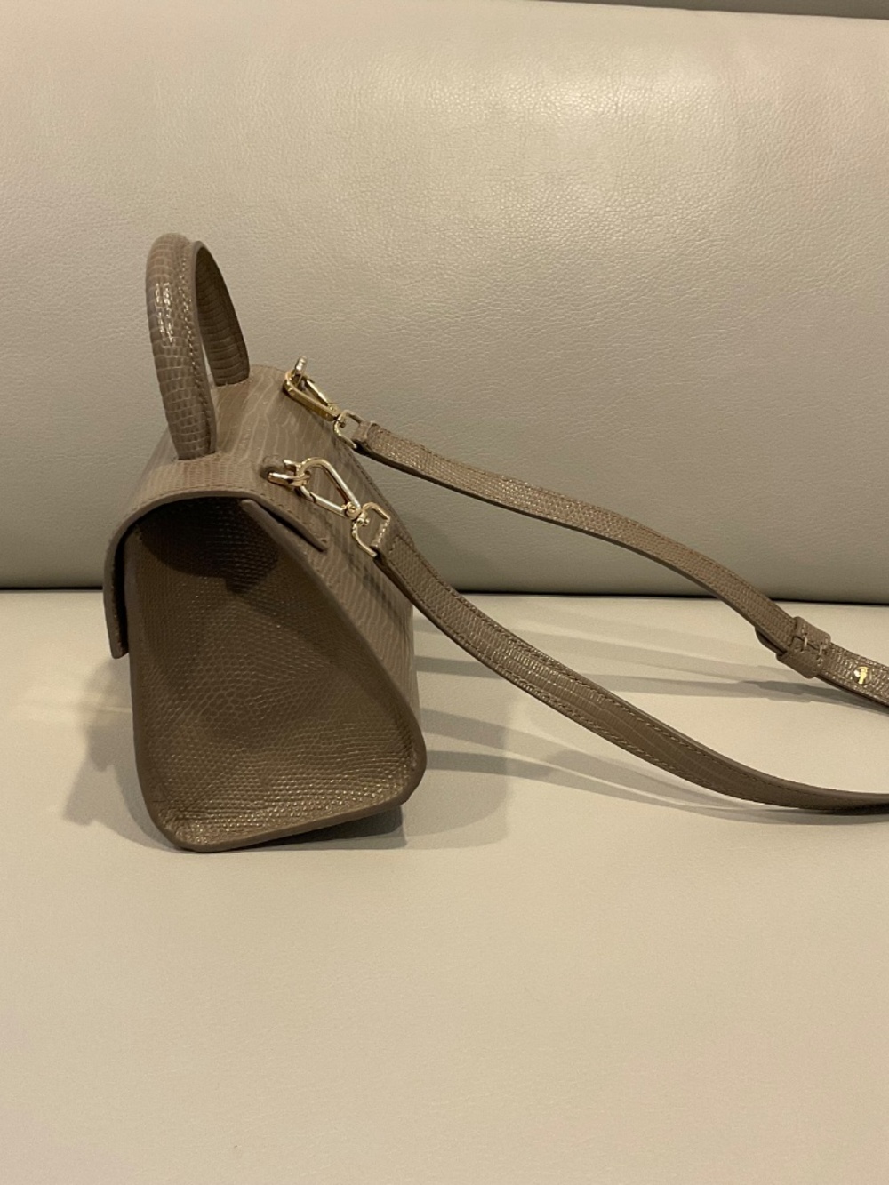 DeMellier Nano Montreal Deep Taupe Lizard Effect Top Handle Crossbody Bag - Picture 3 of 6